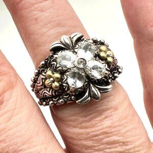 Barbara Bixby Womens Ring Sterling Silver 18K Gold Size 9 White Topaz
